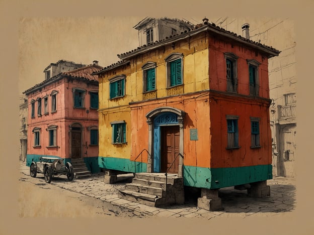 Auf dem Bild ist ein farbenfrohes Gebäude zu sehen, das typisch für viele lateinamerikanische Städte ist, insbesondere in Ländern wie Brasilien oder Mexiko. Die lebhaften Farben – eine Kombination aus Orange, Gelb und Pink – reflektieren oft die kulturelle Identität und den Lebensstil der lokalen Gemeinschaften, die Wert auf Ausdruck und Kreativität legen.Die Architektur scheint traditionell zu sein, mit Elemente wie dem geschwungenen Eingang und den Fensterläden, die typische Merkmale kolonialer Bauweise darstellen. In vielen dieser Gemeinden sind solche Häuser nicht nur Wohnräume, sondern auch Orte des sozialen Zusammenkommens. Hier feiern die Menschen Feste, veranstalten Märkte oder treffen sich einfach, um Zeit miteinander zu verbringen.Der alte Wagen vor dem Gebäude verstärkt den nostalgischen Charakter und könnte darauf hinweisen, dass die Gegend eine lange Geschichte hat, die in der Gemeinschaft und ihren Geschichten verwurzelt ist. Solche Szenen sind oft ein wichtiger Teil des kulturellen Erbes, das gepflegt und geschätzt wird.
