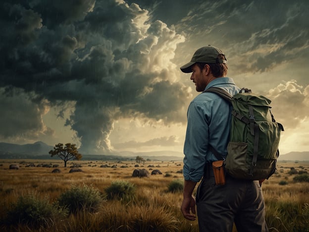 Auf dem Bild ist eine Person mit einem Rucksack zu sehen, die in einer weitläufigen Landschaft mit dramatischen Wolkenformationen steht. Es sieht aus, als ob ein Gewitter aufziehen könnte, was auf Veränderungen im Wetter hindeutet.Hier sind einige Tipps für deinen Wanderausflug, insbesondere bei unbeständigem Wetter:1. **Wettervorhersage prüfen:** Bevor du losgehst, schau dir die Wetterprognose an und sei auf plötzliche Wetteränderungen vorbereitet.2. **Geeignete Bekleidung:** Trage wetterfeste Kleidung und nimm eine wasserdichte Jacke mit. Schichte deine Kleidung, um dich an unterschiedliche Temperaturen anzupassen.3. **Rucksack packen:** Stelle sicher, dass dein Rucksack ausreichend Proviant, Wasser und Erste-Hilfe-Material enthält. Eine Taschenlampe kann bei schlechtem Wetter nützlich sein.4. **Karten und Navigation:** Nimm eine physische Karte oder ein GPS-Gerät mit. Bei dichten Wolken kann die Sicht eingeschränkt sein.5. **Sicherheit zuerst:** Wenn das Wetter sich rapide verschlechtert, beende deine Wanderung frühzeitig und suche Schutz.6. **Bereite dich auf den Überraschungen vor:** Halte deine Ausrüstung in gutem Zustand und hab immer einen Plan für den Fall, dass du die Route ändern musst.Viel Spaß und pass auf dich auf!