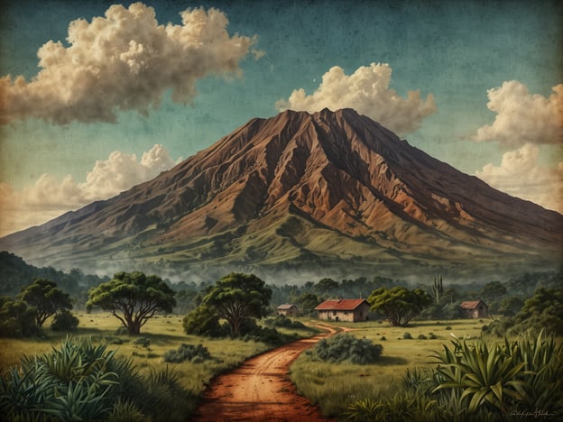 Auf dem Bild ist eine malerische Landschaft mit einem großen Berg im Hintergrund zu sehen. Im Vordergrund erstreckt sich eine grüne Wiese mit verschiedenen Pflanzen und Bäumen. Ein Weg führt durch die Szene, und am Rand sind mehrere kleine Gebäude sichtbar.**Der schützenswerte Lebensraum: Herausforderungen und Lösungen**: Diese Landschaft könnte ein Beispiel für einen schützenswerten Lebensraum sein, der zahlreiche Herausforderungen wie Klimawandel, Abholzung und Urbanisierung gegenübersteht. Lösungen könnten Schutzmaßnahmen für die Flora und Fauna, nachhaltige Landwirtschaft und die Förderung von ökologischen Projekten zur Erhaltung der natürlichen Schönheit dieses Gebiets umfassen.