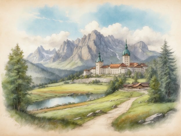 Auf dem Bild ist eine malerische Landschaft mit einem Schloss und majestätischen Bergen im Hintergrund zu sehen. Diese Art von Szenerie könnte an einen Ort erinnern, der mit einem Tierpark verbunden ist, da viele Tierparks in landschaftlich reizvollen Gebieten angelegt werden.Die Geschichte vieler Tierparks beginnt oft mit dem Ziel, bedrohte Tierarten zu schützen und der Öffentlichkeit die Möglichkeit zu geben, Tiere in ihrem natürlichen Lebensraum zu beobachten. In vielen Fällen sind diese Parks in wunderschönen, naturnahen Umgebungen angesiedelt, die sowohl für die Tiere als auch für die Besucher ansprechend sind.Das Bild könnte somit nicht nur die Schönheit der Umgebung zeigen, sondern auch den historischen Kontext, dass solche Orte oft auch als Rückzugsorte für Tiere und als Erholungsgebiete für Menschen geschaffen wurden.