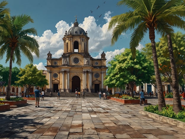 Auf dem Bild ist eine beeindruckende Kirche oder Kathedrale zu sehen, umgeben von einem schönen Platz mit Palmen und grünen Bäumen. Solche Orte sind oft um historische Ruinen oder bedeutende archäologische Stätten errichtet, die wichtige touristische Attraktionen darstellen.Rund um die Ruinen könnten beispielsweise folgende Sehenswürdigkeiten liegen:1. **Kulturelle Museen**: Häufig finden sich in der Nähe Ruinen Museen, die die Geschichte und Kultur der Region präsentieren.2. **Archäologische Stätten**: In der Umgebung könnten bedeutende Ausgrabungsstellen liegen, die einen Einblick in die alte Zivilisation bieten.3. **Historische Gebäude**: Neben der Kirche könnten andere historische Bauwerke zu besichtigen sein, die die lokale Architektur und Geschichte reflektieren.4. **Parkanlagen**: Oft gibt es auch Gartenanlagen oder Parks, die sich gut für Spaziergänge und Erholung eignen.Diese Orte ziehen viele Touristen an und bieten zahlreiche Möglichkeiten, die lokale Kultur und Geschichte zu erleben.