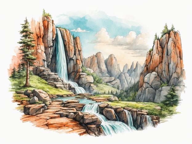 Auf dem Bild ist eine malerische Landschaft mit einem Wasserfall zu sehen, umgeben von beeindruckenden Felsen und Bergen. Diese Umgebung erinnert an Aktivitäten und Sehenswürdigkeiten in einem Nationalpark wie:1. **Wanderungen**: Es gibt zahlreiche Wanderwege, die durch malerische Täler und vorbei an Wasserfällen führen.2. **Fotografie**: Die beeindruckenden Naturschönheiten bieten ideale Möglichkeiten für Natur- und Landschaftsfotografie.3. **Picknicken**: Die schattigen Plätze unter den Bäumen laden zu entspannten Picknicks ein.4. **Vogelbeobachtung**: In den Wäldern und um das Wasser können zahlreiche Vogelarten beobachtet werden.5. **Felsen- und Klettertouren**: Die steilen Felsen bieten Herausforderungen für Kletterer und Abenteurer.Solch eine Landschaft ist ein wunderbarer Ort, um die Natur zu genießen und verschiedene Aktivitäten zu erleben!