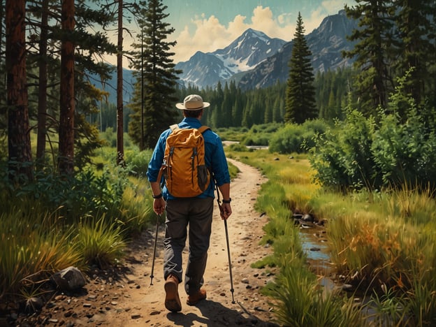 Auf dem Bild ist ein Wanderer zu sehen, der auf einem schmalen Pfad durch eine malerische Waldlandschaft geht. Um ihn herum sind hohe Bäume, grüne Sträucher und Berge im Hintergrund. Diese Szenerie eignet sich hervorragend für Aktivitäten von Naturliebhabern, wie zum Beispiel:1. **Wandern**: Der Wanderer genießt die frische Luft und die Schönheit der Natur.2. **Vogelbeobachtung**: In diesem Waldgebiet gibt es sicherlich viele verschiedene Vogelarten zu entdecken.3. **Fotografie**: Die beeindruckende Landschaft bietet zahlreiche Motive für Naturliebhaber, die die Natur festhalten möchten.4. **Meditation in der Natur**: Die ruhige Umgebung ist ideal, um zur Ruhe zu kommen und sich mit der Natur zu verbinden.5. **Picknicken**: Ein schöner Ort, um eine Pause einzulegen und die Umgebung bei einem Snack zu genießen.Diese Aktivitäten laden dazu ein, die Natur in vollen Zügen zu erleben und die Seele baumeln zu lassen.