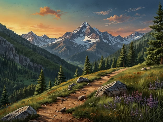 Auf dem Bild sieht man eine malerische Berglandschaft mit hohen Bergen, die von schneebedeckten Gipfeln gekrönt sind. Der Weg, der durch die grüne Wiese führt, lädt zu Erkundungen ein. In einem Dorf in dieser Umgebung könnten die Bewohner schöne Spaziergänge oder Wanderungen in der Natur unternehmen.Man könnte gemeinsam mit Freunden oder Familie die Umgebung erkunden, während die Sonne am Horizont untergeht. Möglicherweise gibt es auch Möglichkeiten, lokale Pflanzen zu sammeln oder einfach die frische Luft und die Ruhe der Natur zu genießen. Zudem könnten sich Dorfbewohner am Abend um ein Lagerfeuer versammeln, um Geschichten auszutauschen und die Schönheit der Natur zu schätzen. Der Anblick der Berge könnte auch Motivationen für Ausflüge und sportliche Aktivitäten wie Klettern oder Radfahren geben.