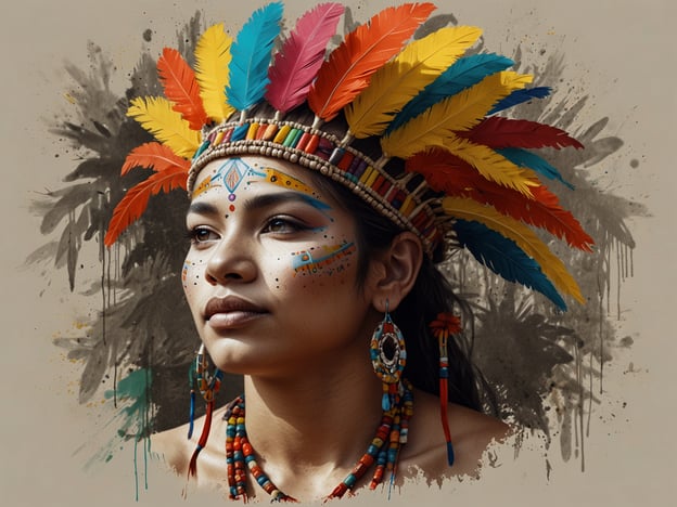 Auf dem Bild ist eine Frau mit traditioneller indigenen Kleidung und einem auffälligen Kopfschmuck zu sehen, der mit bunten Federn verziert ist. Ihr Gesicht ist mit symbolischen Mustern bemalt, was auf eine tiefe kulturelle Bedeutung hinweist.In Bocas del Toro, Panama, leben verschiedene indigene Gemeinschaften, darunter die Ngäbe-Buglé und die Kuna. Diese Gruppen sind bekannt für ihre reiche Kultur, in der Handwerkskunst, Musik und Tanz eine zentrale Rolle spielen. Die Farben und Muster auf der Kleidung sowie der Kopfschmuck haben oft spezifische Bedeutungen und sind Ausdruck der Identität und des Stolzes der jeweiligen Gemeinschaft.Traditionelle Feste und Zeremonien sind wichtige Bestandteile des Lebens in Bocas del Toro, bei denen die indigenen Bräuche lebendig gehalten werden. So zeigt das Bild nicht nur eine individuelle Schönheit, sondern auch die kulturelle Vielfalt und das Erbe dieser Region.
