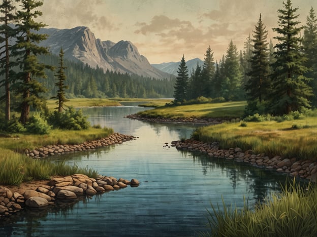 Auf dem Bild ist eine idyllische Landschaft mit einem klaren Fluss zu sehen, der sich durch ein grünes Tal schlängelt. Im Hintergrund erheben sich majestätische Berge, während reichlich Bäume das Ufer des Wassers säumen. Solche Szenen sind perfekte Orte für die Vogelbeobachtung, da die vielfältige Vegetation und das Wasser Lebensräume für viele Vogelarten bieten.Die besten Spots für die Vogelbeobachtung in einer solchen Umgebung sind:1. **Uferbereiche**: Häufig kann man hier Wasservögel und andere Arten beobachten, die sich in der Nähe des Wassers aufhalten.2. **Waldgebiete**: Die Bäume bieten Schutz und Nistplätze für viele Vögel, die man gut beobachten kann.3. **Öffentliche Aussichtspunkte**: Oft gibt es Plätze, von denen aus man eine gute Sicht auf die Umgebung hat, um Vögel in Aktion zu filmen oder zu fotografieren.Ein ruhiges Umfeld wie dieses fördert zudem die Chance, verschiedene Vogelarten zu entdecken.