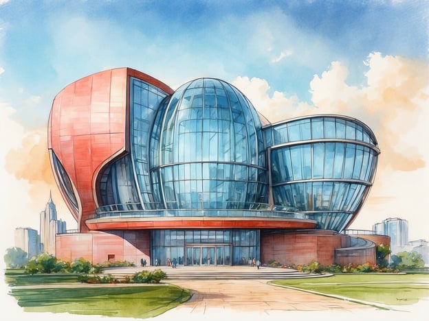 Auf dem Bild ist ein modernes Gebäude zu sehen, das stark an ein Glasmuseum erinnert. Es zeigt eine beeindruckende Architektur mit runden und geschwungenen Formen sowie großen Glasflächen. Diese Gestaltung könnte symbolisch für die Transparenz und Leichtigkeit des Materials Glas stehen, das in vielen Kulturen eine lange Geschichte hat.Die Geschichte des Glasmuseums könnte auf die Entwicklung der Glasbläserkunst zurückgehen, die seit Jahrhunderten existiert und sich von den antiken Techniken der Römer bis hin zu modernen, innovativen Ansätzen erstreckt. Glasmuseen präsentieren nicht nur die Schönheit und Vielseitigkeit von Glas, sondern auch die technischen Fertigkeiten und die kulturellen Aspekte, die damit verbunden sind. Solche Museen fungieren als Bildungszentren, die das Erbe und die Zukunft des Glases würdigen.