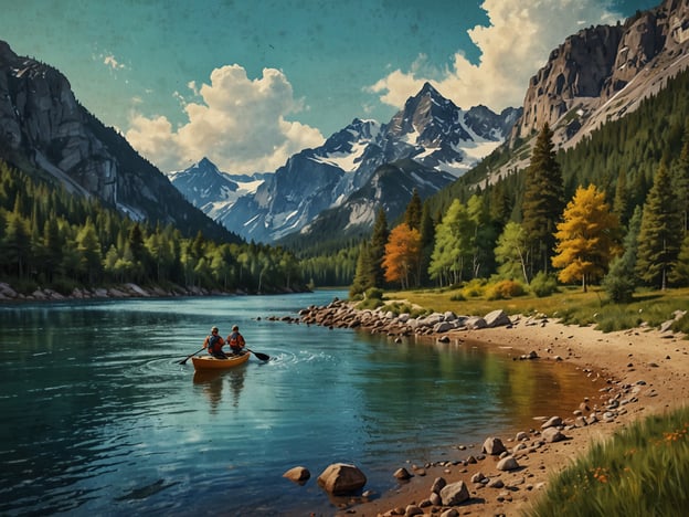 Auf dem Bild sieht man eine malerische Landschaft mit hohen Bergen, die von einem klaren, ruhigen See umgeben sind. Zwei Personen sind in einem Kanu unterwegs, was eine wunderbare Möglichkeit bietet, die Natur aus nächster Nähe zu erleben.Für Abenteuerlustige bieten sich hier zahlreiche Aktivitäten an, wie:1. **Kanu- oder Kajakfahren**: Entdecke die Gewässer und genieße die Ruhe der Umgebung.2. **Wandern**: Erkunde die zahlreichen Wanderwege in den Bergen und genieße atemberaubende Ausblicke.3. **Fotografie**: Halte die spektakulären Landschaften und die Tierwelt fest.4. **Zelten**: Verbringe die Nacht unter dem Sternenhimmel und lausche den Geräuschen der Natur.5. **Angeln**: Probiere dein Glück beim Angeln in den klaren Gewässern des Sees.Die Szene lädt dazu ein, die Natur aktiv zu erleben und das Abenteuer zu suchen!