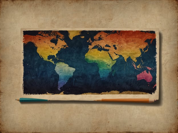 Auf dem Bild ist eine künstlerische Darstellung einer Weltkarte zu sehen, die in kräftigen Regenbogenfarben gestaltet ist. Diese Art von Karte kann oft in Reisebüros, Schulen oder als Wanddekoration verwendet werden.**Praktische Informationen für deinen Besuch:**1. **Zielsetzung:** Überlege, was du mit dem Besuch erreichen möchtest, sei es Bildung, Inspiration oder Planung einer Reise.2. **Vorbereitung:** Informiere dich über die Region oder Länder, die dich interessieren. Eine farbenfrohe Weltkarte kann als visuelle Hilfe dienen, um verschiedene geografische Lagen und Kulturen zu erkunden.3. **Interaktive Karten:** Schau nach, ob es interaktive Karten oder digitale Ressourcen gibt, die dir tiefere Einblicke in die Länder bieten.4. **Zusätzliche Materialien:** nimm Notizen oder eine Skizze von Orten, die du besuchen möchtest, um die Informationen leichter zu verarbeiten.5. **Öffnungszeiten und Eintritt:** Überprüfe die Öffnungszeiten des Ortes, an dem du die Karte sehen möchtest, sowie mögliche Eintrittspreise oder besondere Veranstaltungen.