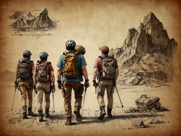 Auf dem Bild sind vier Personen zu sehen, die in einer bergigen Landschaft wandern. Sie tragen Rucksäcke und Wanderstöcke, was darauf hindeutet, dass sie sich auf einer Trekkingtour befinden. Die Umgebung wirkt rau und naturbelassen, mit beeindruckenden Felsen im Hintergrund.Für verschiedene Geschmäcker könnten folgende Aktivitäten in dieser Szenerie interessant sein:1. **Wandern und Trekking**: Genießen Sie die Natur und die frische Luft bei einer anspruchsvollen Wanderung.2. **Fotografieren**: Halten Sie die Schönheit der Landschaft mit Ihrer Kamera fest, um die Erinnerungen zu bewahren.3. **Klettern**: Für Abenteuerlustige kann das Klettern an den Felsen eine spannende Herausforderung sein.4. **Naturmeditation**: Nutzen Sie die ruhige Umgebung, um zu meditieren oder einfach die Stille zu genießen.5. **Picknick**: Machen Sie eine Pause und genießen Sie ein Picknick in der Natur.So bieten sich für Naturliebhaber und Abenteuerlustige viele verschiedene Möglichkeiten, die Zeit im Freien zu verbringen.