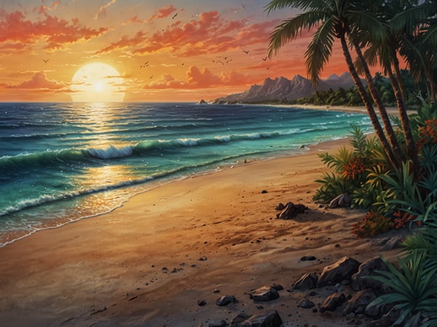 Auf dem Bild ist ein wunderschöner Strand bei Sonnenuntergang zu sehen. Solche Szenen sind typisch für tropische Inseln, wo man entspannende Tage verbringen kann. Die sanften Wellen des Meeres laden zum Schwimmen ein, während die Palmen für ein tropisches Ambiente sorgen.Aktivitäten, die man hier genießen könnte, sind zum Beispiel:1. **Schnorcheln und Tauchen**: In den klaren Gewässern kann man eine Vielzahl von Meereslebewesen beobachten.2. **Strandspaziergänge**: Die goldene Sandstraße eignet sich perfekt für entspannende Spaziergänge im Sonnenuntergang.3. **Fotografieren**: Die malerische Kulisse bietet fantastische Möglichkeiten für beeindruckende Fotos.4. **Picknicks am Strand**: Eine schöne Gelegenheit, die Natur zu genießen und vielleicht lokale Spezialitäten zu probieren.5. **Surfen oder Stand-Up-Paddling**: Wenn die Wellen stimmen, sind das spannende Aktivitäten für Abenteuerlustige.Solche Erlebnisse machen einen Besuch auf den Inseln unvergesslich!