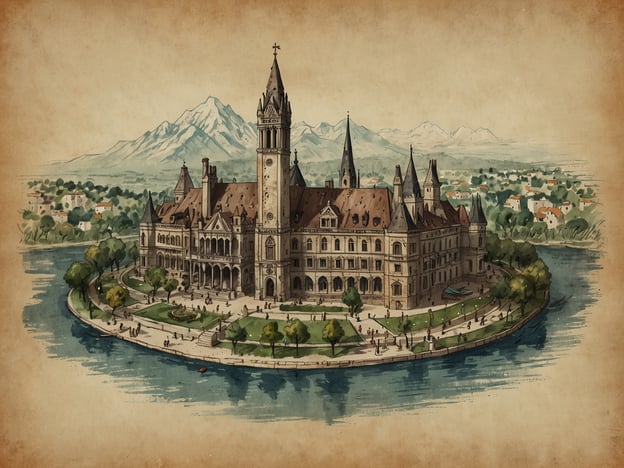 Auf dem Bild ist eine eindrucksvolle, historische Architektur zu sehen, die von einer malerischen Landschaft umgeben ist. Es handelt sich um ein großes Gebäude mit Türmen und einem markanten Glockenturm, das von einem Fluss und Grünflächen umgeben ist. Die Szenerie vermittelt einen romantischen und idyllischen Eindruck.**Praktische Informationen für deinen Besuch:**1. **Öffnungszeiten**: Informiere dich im Voraus über die Öffnungszeiten, da diese je nach Saison variieren können.2. **Anfahrt**: Nutze öffentliche Verkehrsmittel oder parke in der Nähe des Gebäudes, um einfachen Zugang zu gewährleisten.3. **Führungen**: Viele historische Gebäude bieten Führungen an, die interessante Einblicke in die Geschichte und Architektur geben.4. **Essen und Trinken**: In der Nähe gibt es möglicherweise Cafés und Restaurants, in denen du eine Pause einlegen kannst.5. **Fotografie**: Informiere dich über die Fotografie-Regeln im Inneren des Gebäudes, falls du Fotos machen möchtest.6. **Sicherheit**: Achte auf eventuell bestehende Sicherheitsvorschriften, insbesondere bezüglich Rucksäcken oder großen Taschen.Viel Spaß bei deinem Besuch!