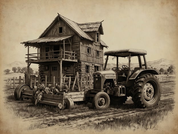 Auf dem Bild ist eine rustikale Finca mit einem alten Holzhaus und einem Traktor zu sehen. Die Finca zeigt Elemente, die mit Nachhaltigkeit und Umweltbewusstsein in Einklang stehen könnten. Beispielsweise könnte das Holzhaus aus nachhaltigen Materialien gefertigt sein und eine umweltfreundliche Bauweise repräsentieren.Der Traktor scheint für den Einsatz in der Landwirtschaft gedacht zu sein, was darauf hindeutet, dass dort möglicherweise biologische Anbaumethoden praktiziert werden. Eine solche Finca könnte auch einen Fokus auf erneuerbare Ressourcen, den Erhalt der Landschaft und den Anbau lokaler Pflanzen legen, um die Umwelt zu schützen und die Biodiversität zu fördern. Die ländliche Umgebung ist ideal, um ein harmonisches Verhältnis zur Natur zu pflegen und nachhaltige Praktiken zu implementieren.