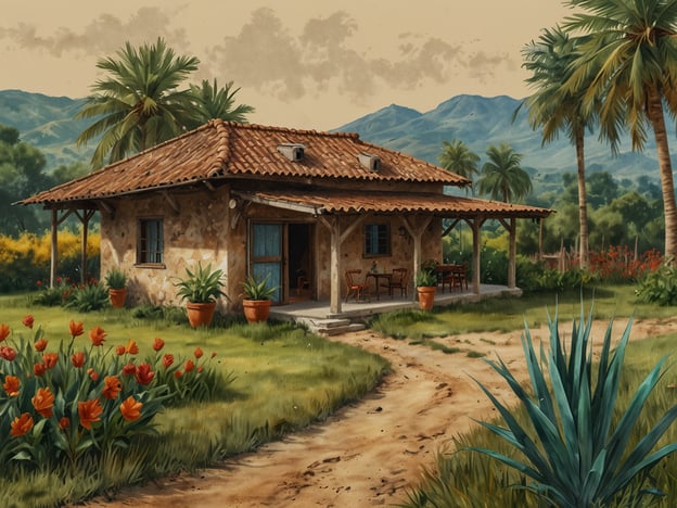 Auf dem Bild ist eine malerische Finca zu sehen, umgeben von üppiger Natur. Die Finca hat ein charmantes, rustikales Design mit einem traditionellen Steindach und einer einladenden Veranda. Bunte Blumen und grüne Pflanzen schmücken den Bereich um das Gebäude, während im Hintergrund sanfte Hügel und Palmen zu sehen sind.**Tipps für Deinen Aufenthalt in der Finca:**1. **Erkunde die Natur:** Nutze die Umgebung für Spaziergänge oder Wanderungen, um die Schönheit der Landschaft zu genießen.2. **Lokale Küche:** Probiere die regionalen Spezialitäten und frage nach Zutaten, die du vielleicht selbst anbauen kannst.3. **Entspannung:** Verbringe Zeit auf der Veranda, um die Ruhe und den Blick auf die Natur zu genießen.4. **Aktivitäten:** Erkundige dich nach Angeboten für Aktivitäten wie Reiten oder Kochkurse.5. **Fotografieren:** Die Landschaft und die Architektur sind perfekte Motive für schöne Fotos.6. **Nachhaltigkeit:** Achte auf nachhaltige Praktiken und respektiere die Natur und Kultur der Umgebung.