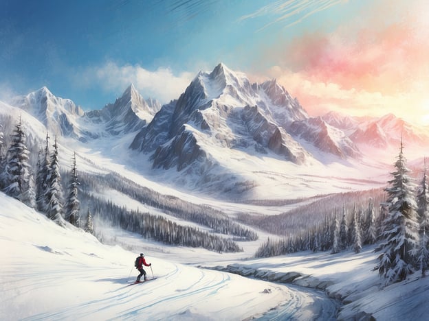 Auf dem Bild ist eine malerische Winterlandschaft zu sehen, die von schneebedeckten Bergen und Nadelbäumen geprägt ist. Ein Skifahrer in roter Kleidung gleitet über eine schneebedeckte Piste, die sich durch die wunderschöne, verschneite Umgebung schlängelt.Der Arber ist das größte zusammenhängende Skigebiet im Bayerischen Wald. Mit seiner Höhe von 1.455 Metern bietet er hervorragende Bedingungen für Wintersportler. Es gibt zahlreiche Pisten für Skifahrer und Snowboarder aller Leistungsstufen, sowie abwechslungsreiche Möglichkeiten für Langlauf und Winterwanderungen. Die beeindruckende Berglandschaft und die vielfältigen Freizeitangebote machen den Arber zu einem beliebten Ziel für Wintertouristen.