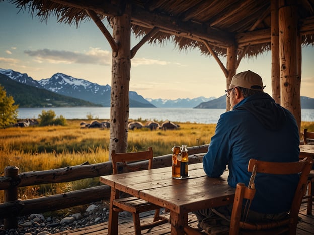 Auf dem Bild sieht man eine Person, die in einem rustikalen Lokal sitzt und auf eine malerische Landschaft mit Bergen und Wasserblick schaut. Für deinen Besuch am Nordkap könnten die folgenden praktischen Tipps hilfreich sein:1. **Kleidung**: Ziehe dich in Schichten an, um dich an wechselnde Wetterbedingungen anzupassen. Schal, Mütze und wasserdichte Jacke sind unentbehrlich.2. **Transport**: Informiere dich über die besten Transportmöglichkeiten, sei es mit dem Auto, Bus oder sogar Fahrrad. Einige Straßen sind in den Wintermonaten gesperrt.3. **Unterkunft**: Buche deine Unterkunft im Voraus, besonders in der Hochsaison. Es gibt zahlreiche Optionen, von Campingplätzen bis zu Hotels.4. **Aktivitäten**: Plane Aktivitäten wie Wandern, Bootsfahrten oder die Beobachtung von Nordlichtern, je nach Jahreszeit.5. **Essen**: Probiere lokale Spezialitäten wie frischen Fisch oder Rentiergerichte in den Restaurants vor Ort.6. **Respektiere die Natur**: Achte darauf, die unberührte Natur zu respektieren und hinterlasse keine Abfälle.7. **Sicherheit**: Informiere dich über die Wetterbedingungen und halte dich an lokale Ratschläge. Bei extremem Wetter kann es gefährlich sein, alleine zu reisen.Genieße deine Reise zum Nordkap!