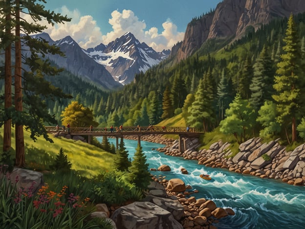 Auf dem Bild sind wunderschöne bergige Landschaften mit einem klaren Fluss zu sehen, umgeben von grünen Wäldern und hohen Bergen. In der Nähe gibt es eine Holzbrücke, auf der Besucher spazieren gehen, was auf Aktivitäten wie Wandern oder Sightseeing hindeutet.Rund um Vøringsfossen könnte man hier verschiedene Unternehmungen genießen, wie zum Beispiel:1. **Wandern**: Es gibt zahlreiche Wanderwege, die atemberaubende Ausblicke auf die Wasserfälle bieten.2. **Fotografie**: Die beeindruckende Natur zieht viele Fotografen an.3. **Rafting**: Der Fluss könnte Möglichkeiten für Wildwasser-Rafting bieten.4. **Picknicken**: An den Ufern des Flusses bieten sich schöne Plätze zum Entspannen und Picknicken an.Diese Aktivitäten machen den Besuch in der Umgebung von Vøringsfossen zu einem unvergesslichen Erlebnis.