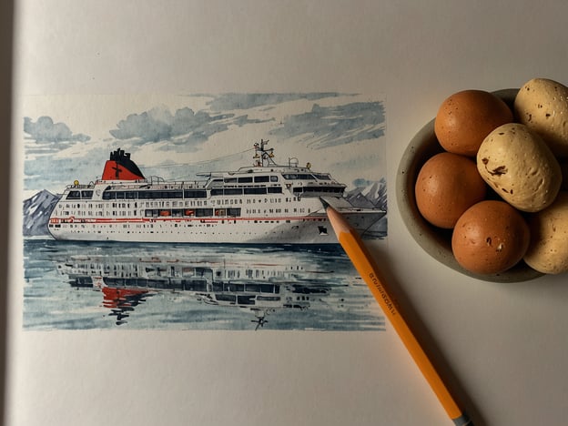 Auf dem Bild ist ein Kreuzfahrtschiff zu sehen, das auf ruhigem Wasser treibt, umgeben von Bergen. Die Atmosphäre an Bord eines solchen Schiffes bietet viele Aktivitäten und Erlebnisse. Passagiere können an Deck entspannen, die Aussicht genießen und frische Meeresluft schnappen.Es gibt oft Möglichkeiten, an offenen Buffets teilzunehmen oder kulinarische Erlebnisse zu genießen, bei denen frisch zubereitete Speisen serviert werden. Unterhaltungsprogramme, wie Live-Musik, Tanzabende oder Filmvorführungen, können ebenfalls Teil des Bordlebens sein. Für den Abenteuerlustigen gibt es oft Ausflüge in interessante Küstenstädte oder Naturschutzgebiete, bei denen die Schönheit der Umgebung erkundet werden kann.Zusätzlich haben Reisende häufig die Möglichkeit, an Workshops oder Fitnesskursen teilzunehmen, die zur körperlichen und geistigen Gesundheit beitragen. All diese Aktivitäten machen eine Kreuzfahrt zu einem unvergesslichen Erlebnis.