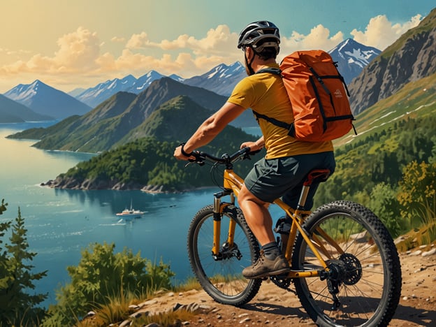 Auf dem Bild sieht man einen Mann, der auf einem Mountainbike fährt und eine atemberaubende Aussicht auf den Hardangerfjord genießt. Diese Landschaft bietet zahlreiche Abenteueraktivitäten:1. **Mountainbiking**: Ideal für Abenteuerlustige, die die malerischen Trails entlang des Fjords erkunden möchte.2. **Wanderungen**: Die umliegenden Berge laden zu zahlreichen Wanderungen mit herrlichem Blick auf die Fjordlandschaft ein.3. **Kajakfahren**: Eine Möglichkeit, den Fjord aus einer anderen Perspektive zu erleben und die Natur hautnah zu erleben.4. **Angeln**: An den ruhigen Ufern des Fjords kann man sich entspannt dem Angeln widmen.5. **Fotografie**: Die beeindruckenden Landschaften sind perfekt für Fotografien, die die Schönheit der Natur festhalten.Der Hardangerfjord bietet also zahlreiche Möglichkeiten für Outdoor-Abenteuer und Naturerlebnisse!