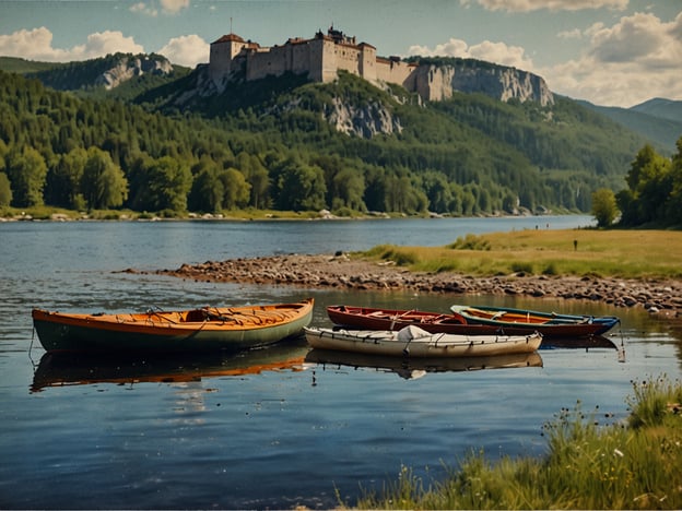 Auf dem Bild sind Kanus oder Kajaks auf einem ruhigen Gewässer zu sehen, umgeben von einer schönen Landschaft mit Bergen und Wäldern im Hintergrund. In und um Trondheim gibt es viele Aktivitäten, die man in einer ähnlichen Umgebung genießen kann.Man kann zum Beispiel Kajak fahren oder Kanu fahren auf dem Trondheimfjord oder den nahegelegenen Seen. Es gibt auch Wanderwege in der Umgebung, die herrliche Ausblicke bieten, wie den Bymarka oder die Berge rund um Trondheim. Außerdem kann man Bootstouren unternehmen, um die malerische Küstenlinie und die Natur zu erkunden. Ein weiterer Vorschlag ist, ein Picknick in der Natur zu machen oder an einem der vielen Strände zu entspannen, die sich in der Nähe von Trondheim befinden.