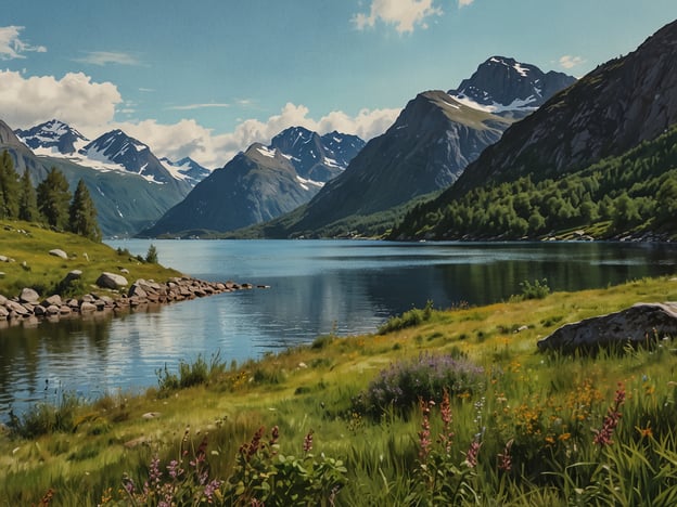 Auf dem Bild ist eine wunderschöne Landschaft mit einem klaren See, umgeben von majestätischen Bergen und einer üppigen, grünen Wiese zu sehen. Die Szene strahlt Ruhe und die Schönheit der Natur aus.Wenn du in einer ähnlichen Umgebung bist, empfehle ich, eine Wanderung entlang des Sees zu unternehmen. Dort hast du die Möglichkeit, die Flora und Fauna zu beobachten und vielleicht sogar einige Wildtiere zu sehen. Bring ein Picknick mit und genieße die frische Luft sowie die beeindruckende Aussicht auf die Berge.Ein weiterer Tipp wäre, früh morgens oder spät nachmittags anzukommen, wenn das Licht besonders schön ist und die Farben lebendig wirken. Wenn es Möglichkeiten zum Wassersport gibt, wie Kajakfahren oder Stand-Up-Paddling, solltest du das ebenfalls ausprobieren, um die Umgebung aus einer neuen Perspektive zu erleben.Vergiss nicht, deine Kamera mitzunehmen, um die atemberaubenden Ausblicke festzuhalten!