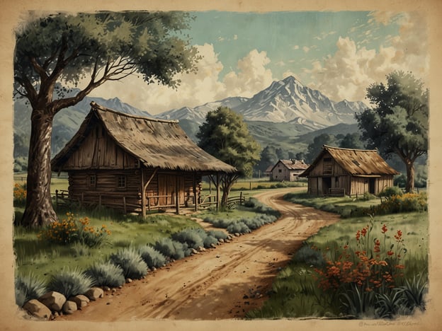 Auf dem Bild ist eine idyllische ländliche Landschaft zu sehen, die von sanften Hügeln und majestätischen Bergen im Hintergrund geprägt ist. Die Bauernhäuser wirken rustikal und einladend, umgeben von grünen Wiesen und blühenden Pflanzen. Die Straßen sind unbefestigt und schlängeln sich durch die Landschaft, was ein Gefühl von Ruhe und Abgeschiedenheit vermittelt.Reisende beschreiben solche Szenarien oft als perfekten Rückzugsort von der Hektik des Stadtlebens. Ein Reisender könnte sagen: „Die frische Luft und die Stille der Natur waren überwältigend. Ich konnte die Vögel zwitschern hören und das Rauschen des Windes in den Bäumen spüren.“Ein anderer könnte hinzufügen: „Der Anblick der Berge im Hintergrund war atemberaubend und erinnerte mich an die Schönheit der unberührten Natur. Diese Orte machen es leicht, den Stress des Alltags hinter sich zu lassen.“Solche Erlebnisse und Beschreibungen verdeutlichen, wie sehr die Landschaft das Wohlbefinden der Menschen fördern kann.