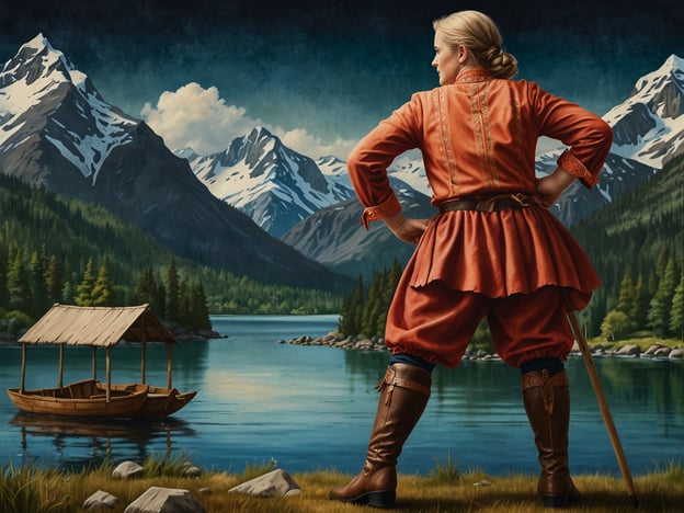 Auf dem Bild ist eine Person zu sehen, die in traditioneller, historischer Kleidung in einer wunderschönen, malerischen Landschaft steht. Im Hintergrund sind beeindruckende Berge mit schneebedeckten Spitzen und ein ruhiger See mit einem kleinen Boots-Anleger zu erkennen. Diese Szenerie könnte verschiedene kulturelle Aktivitäten symbolisieren, wie beispielsweise:1. **Traditionelle Feste**: Die Kleider könnten auf regionale Bräuche oder Feste hinweisen, die in Bergregionen gefeiert werden.2. **Natur- und Outdoor-Veranstaltungen**: Die idyllische Landschaft lädt zu Aktivitäten wie Wandern, Bootfahren oder Picknicks ein, was typisch für viele ländliche Festivals ist.3. **Geschichte und Folklore**: Die Darstellung könnte ein kulturelles Erbe widerspiegeln, das mit Geschichte, Geschichten und Traditionen der Region verwoben ist.Diese Elemente zusammen schaffen eine harmonische Verbindung zwischen Mensch und Natur, die in vielen Kulturen geschätzt wird.
