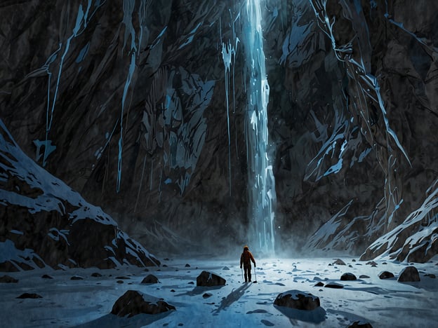 Auf dem Bild ist eine winterliche Landschaft zu sehen, die an die majestätischen Berge und Gletscher des lappländischen Winters erinnert. In der Szene könnte ein Wanderer abgebildet sein, der sich in einer frostigen Höhle oder Schlucht befindet, umgeben von schneebedeckten Felsen und Eisformationen.
Typische Aktivitäten im winterlichen Lappland könnten sein:
- **Wandern** durch verschneite Landschaften und das Erkunden von gefrorenen Wasserfällen.
- **Eisfischen** auf zugefrorenen Seen, wo man unter der Eisdecke angeln kann.
- **Schneeschuhwandern** in der unberührten Natur.
- **Skifahren** oder **Snowboarden** in den umliegenden Bergen.
- **Besuch von Rentierherden** und das Erleben der samischen Kultur.
Diese Aktivität in der winterlichen Kulisse bietet ein fantastisches Erlebnis für Naturliebhaber und Abenteuerlustige.