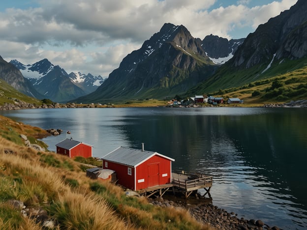 Auf dem Bild sind malerische, rote Holzhäuser am Ufer eines ruhigen Gewässers zu sehen, umgeben von imposanten Bergen und einer grünen Landschaft.Hier sind einige praktische Tipps für deinen Lofoten Urlaub:1. **Beste Reisezeit**: Die Sommermonate (Mai bis September) bieten das beste Wetter und lange Tage. Für die Nordlichter ist der Winter (Oktober bis März) ideal.2. **Wanderungen**: Nutze die vielen Wanderwege, wie den zum Reinebringen, um atemberaubende Ausblicke zu genießen.3. **Unterkünfte**: Überlege, in einem der typischen Rorbuer (Fischerhütten) zu wohnen, um authentische Erfahrungen zu sammeln.4. **Transport**: Ein Mietwagen ist empfehlenswert, um die Schönheit der Lofoten in deinem eigenen Tempo zu erkunden.5. **Essen**: Probiere lokale Spezialitäten wie Fischgerichte und Kleingebäck in den charmanten Restaurants der Inseln.6. **Aktivitäten**: Plane Aktivitäten wie Kajakfahren, Angeln oder Bootstouren zur Beobachtung von Walen und Seevögeln.7. **Kamera nicht vergessen**: Die Landschaft ist spektakulär und perfekt für Fotos, also vergiss deine Kamera oder dein smartphone nicht!Viel Spaß bei deinem Lofoten Abenteuer!