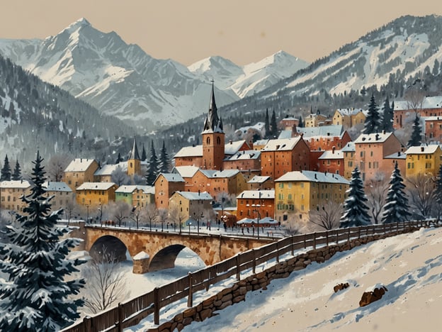 Auf dem Bild ist eine malerische Winterlandschaft mit schneebedeckten Bergen, einem kleinen malerischen Dorf mit bunten Häusern und einer Brücke zu sehen. Diese Szenerie erinnert an die besten Reiseziele für einen Weihnachtskurzurlaub, wie zum Beispiel:1. **Zugspitze, Deutschland** – Perfekt für Ski-Fans und romantische Winterspaziergänge.2. **Rothenburg ob der Tauber** – Eine mittelalterliche Stadt, die zur Weihnachtszeit besonders bezaubernd ist.3. **Salzburger Land, Österreich** – Bekannt für seine Weihnachtsmärkte und die beeindruckende Alpenlandschaft.4. **Chamonix, Frankreich** – Ideal für Wintersport und charmante alpine Dörfer.5. **Interlaken, Schweiz** – Ein schöner Ort für Outdoor-Aktivitäten und atemberaubende Ausblicke auf die Berge.Diese Orte bieten eine perfekte Kulisse für einen unvergesslichen Weihnachtskurzurlaub.