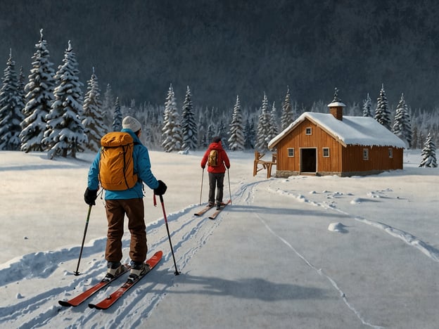 Auf dem Bild sind zwei Personen zu sehen, die auf Skiern durch eine verschneite Landschaft mit grünen Nadelbäumen und einer kleinen, rustikalen Hütte fahren.Wenn der Schnee ausbleibt, gibt es viele alternative Aktivitäten, die man unternehmen kann, wie zum Beispiel:1. **Wanderungen in der Natur** – Die Gelegenheit, die Landschaft zu erkunden und die frische Luft zu genießen.2. **Radfahren** – Mountainbiken oder gemütliches Radeln auf gut ausgebauten Wegen.3. **Schneeschuhwandern** – Ideal, um die winterliche Natur auch ohne Schnee zu erleben.4. **Klettern** – In den Bergen oder in einem Kletterpark aktiv werden.5. **Indoor-Aktivitäten** – Besuch von Museen, Kinos oder Sporteinrichtungen.Diese Aktivitäten bieten eine tolle Möglichkeit, auch ohne Schneebedeckung aktiv zu sein.