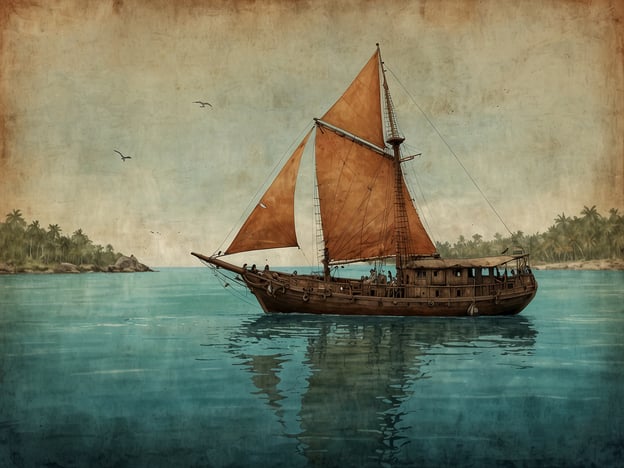 Auf dem Bild ist ein traditionelles Segelschiff mit rotbraunen Segeln zu sehen, das ruhig durch die glitzernden Gewässer rund um Sansibar gleitet. Die Szenerie strahlt eine friedliche Atmosphäre aus, mit einer Küstenlinie, die von Palmen gesäumt ist und in der Ferne fliegen einige Vögel.Stell dir vor, wie die Abenteuer auf diesem Schiff beginnen könnten: Die Sonne strahlt am Himmel, während die Crew bereit ist, die verborgenen Schätze der Gewässer zu erkunden. Vielleicht steuert das Boot eine unbewohnte Insel an, wo geheimnisvolle Geschichten über Piraten und Schatzkarten erzählt werden. Oder sie planen, die faszinierende Unterwasserwelt zu entdecken, wo bunte Fische und schillernde Korallen auf sie warten. Jedes Segel wird zur Einladung für neue Entdeckungen und das Gefühl von Freiheit, das nur das Meer bieten kann.