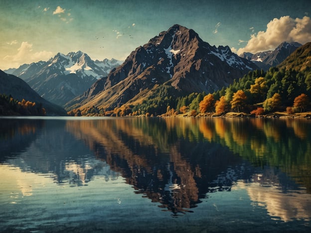 Das Bild zeigt eine malerische Landschaft mit einem ruhigen See, umgeben von majestätischen Bergen. Die Szenerie ist von herbstlichen Farben geprägt, während das Wasser die Schönheit der Umgebung spiegelt.In der fesselnden Geschichte des Karatschai-Sees wird oft die atemberaubende Natur beschrieben, die wie in diesem Bild die Sinne betört. Der See ist nicht nur ein Ort der Ruhe, sondern auch ein Zeuge unzähliger Geschichten von Reisenden und Einheimischen, die entlang seiner Ufer wanderten und die majestätischen Berge bewunderten. Die lebhaften Farben des Herbstes erinnern an die Vergänglichkeit der Zeit, während der See still bleibt und all die Erinnerungen bewahrt, die seine Ufer gesehen haben.