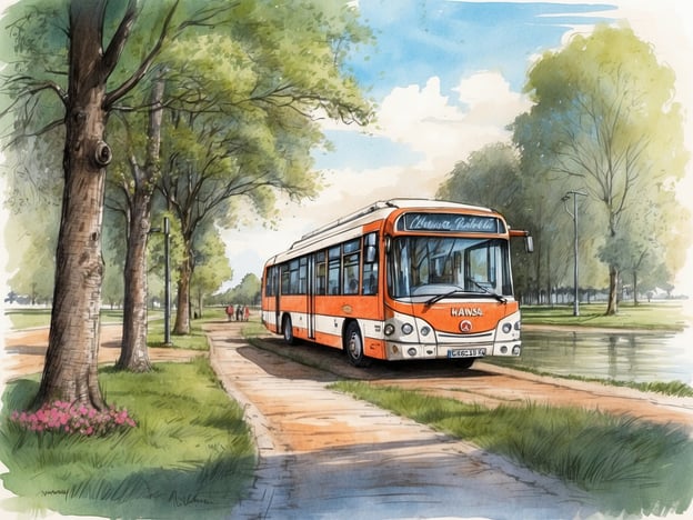 Auf dem Bild ist ein Bus zu sehen, der auf einem Weg fährt, umgeben von Bäumen und einer schönen Landschaft. In der Nähe gibt es Menschen, die anscheinend spazierengehen. Diese Szenerie könnte ein beliebter Ort für verschiedene Freizeitaktivitäten sein, wie zum Beispiel:- Spaziergänge oder Jogging im Park- Fahrradtouren auf den Wegen- Entspannung und Picknicks unter den Bäumen- Nutzung öffentlicher Verkehrsmittel für Ausflüge in die UmgebungDer Bus bietet somit Zugang zu verschiedenen Freizeitangeboten und Sehenswürdigkeiten, die in der Nähe liegen könnten.
