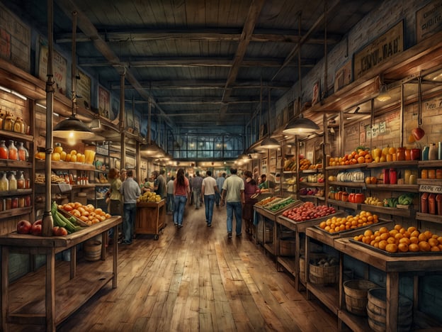 Auf dem Bild ist ein Markt oder ein Lebensmittelgeschäft zu sehen, das einladend und freundlich wirkt. Die Regale sind gut gefüllt mit frischem Obst und Gemüse, darunter Äpfel, Orangen und Gurken. Die warmen Holztöne und die Beleuchtung schaffen eine angenehme Atmosphäre.Es gibt verschiedene Themenmärkte für jeden Geschmack:1. **Biomarkt**: Hier findet man frisches, biologisch angebautes Obst und Gemüse, das in saisonalen und regionalen Angeboten erhältlich ist.2. **Internationaler Markt**: Dieser Markt bietet Produkte aus aller Welt, wie exotische Gewürze, tropische Früchte und internationale Spezialitäten.3. **Feinkostladen**: Ideal für Gourmets, die nach handwerklich hergestellten Lebensmitteln suchen, einschließlich Käse, Wurst und hausgemachten Konfitüren.4. **Bauernmarkt**: Direkt vom Erzeuger, bietet er frische Produkte und andere regionale Köstlichkeiten an, oft auch mit handgefertigten Waren.5. **Märkte für Spezialitäten**: Dazu zählen Märkte, die sich auf bestimmte Lebensmittel wie Käse, Oliven oder Schokolade spezialisiert haben und ein einzigartiges Einkaufserlebnis bieten.Jeder dieser Märkte spricht unterschiedliche Vorlieben und Geschmäcker an und ist ein toller Ort, um frische und hochwertige Produkte zu entdecken!
