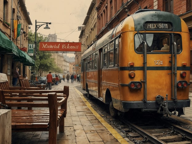 Auf dem Bild ist eine charmante Stadtstraße zu sehen, die von alten Gebäuden gesäumt ist. Ein gelber Straßenbahnwagen steht auf den Gleisen, während Menschen auf der Straße flanieren. Es gibt auch einige Bänke und Restaurants, die eine einladende Atmosphäre schaffen. Im Hintergrund ist ein Schild mit dem Text „Niehrid Bcktroil“ sichtbar, was darauf hindeuten könnte, dass dies ein beliebter Ort oder eine Attraktion ist. Der wetterähnliche Zustand lässt vermuten, dass es regnet oder neblig ist, was der Szene eine nostalgische Stimmung verleiht.
Wenn Sie mehr über die Umgebung erfahren möchten oder Tipps für einen Besuch geben lassen wollen, stehe ich Ihnen gerne zur Verfügung!