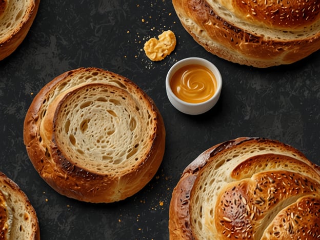 Auf dem Bild sind verschiedene Brote zu sehen, die typisch für die französische Küche sind. Dazu könnte beispielsweise **Brioche** gehören, ein süßes, weiches Brot, das häufig zum Frühstück serviert wird.Ein weiteres beliebtes Rezept wäre **Pain de Campagne**, ein rustikales Landbrot, das aus Sauerteig besteht und oft eine knusprige Kruste hat.Am Rand sieht man auch eine kleine Schale mit einer Cremé oder einer Art Aufstrich, was gut zu diesen Brotsorten passen würde. Ein klassisches französisches Frühstück könnte also so aussehen: frisch gebackene Brötchen mit etwas Butter oder Marmelade.