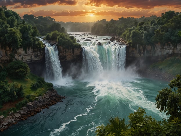 Auf dem Bild sind die majestätischen Iguazú-Wasserfälle zu sehen, umgeben von üppiger Natur und einem malerischen Sonnenuntergang. Hier sind einige praktische Tipps für Deinen Besuch:1. **Beste Reisezeit**: Besuche die Wasserfälle zwischen April und September, wenn das Wetter angenehmer ist und die Regenfälle geringer sind.2. **Wanderschuhe**: Trage bequeme und rutschfeste Schuhe, da die Wege oft nass und rutschig sein können.3. **Früh ankommen**: Um Menschenmengen zu vermeiden, komme früh am Morgen. So kannst du die Wasserfälle in Ruhe genießen.4. **Regenbekleidung**: Halte immer ein leichtes Regenjacke bereit, da der Nebel der Wasserfälle dich überraschend nass machen kann.5. **Aussichtspunkte**: Nutze die verschiedenen Aussichtspunkte für unterschiedliche Perspektiven der Wasserfälle und vergiss nicht, viele Fotos zu machen!6. **Führungen**: Ziehe in Betracht, an einer geführten Tour teilzunehmen, um mehr über die Flora und Fauna der Region zu erfahren.7. **Verpflegung**: Nimm genügend Wasser und Snacks mit, da es im Park nur begrenzte Verpflegungsmöglichkeiten gibt.8. **Respektiere die Natur**: Halte dich an die markierten Wege und respektiere die Tierwelt und Pflanzen.Viel Spaß bei Deinem Besuch!