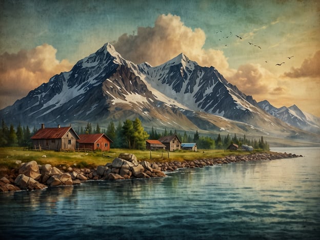 Auf dem Bild sind majestätische Berge und eine ruhige Küstenlandschaft zu sehen, die in der Atmosphäre von Ushuaia, der südlichsten Stadt der Welt, verankert ist. Die schneebedeckten Berge könnten die Kordilleren darstellen, die das Landschaftsbild der Region prägen. Die kleinen Holzhäuser deuten auf die traditionelle Architektur hin, die für die Region typisch ist, und erinnern an die historische Besiedlung.Ushuaia ist nicht nur für seine atemberaubende Natur bekannt, sondern auch für seine Geschichte, die von indigenen Völkern wie den Yaghan und den Selk'nam geprägt wurde. Die Stadt entwickelte sich im 19. Jahrhundert zu einem strategischen Punkt für Walfänger und eine Strafkolonie. Heute ist sie ein beliebtes Ziel für Touristen, die die umliegenden Nationalparks und die Nähe zur Antarktis erkunden möchten. Die einzigartige Mischung aus Kultur, Geschichte und unberührter Natur macht Ushuaia zu einem faszinierenden Ort.