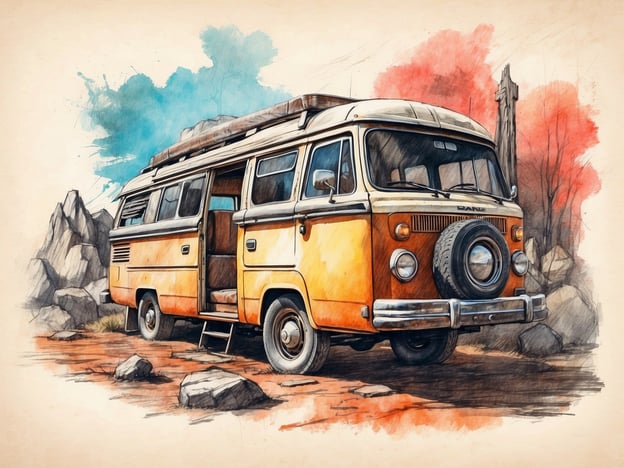 Auf dem Bild ist ein gelber Wohnwagen zu sehen, der in einer felsigen, natürlichen Umgebung steht. Kinder könnten in dieser Szenerie viele Aktivitäten machen, wie zum Beispiel:1. **Camping spielen**: Mit Freunden im Freien zelten oder eine kleine Übernachtung im Wohnwagen simulieren.2. **Naturerkundung**: Discovery-Touren machen und die Umgebung erkunden – Steine sammeln, Pflanzen beobachten oder Tiere zeichnen.3. **Basteln**: Aus den gesammelten Materialien kleine Kunstwerke oder Collagen kreieren.4. **Geschichten erzählen**: Im Wohnwagen oder am Lagerfeuer eigene Abenteuer- oder Märchen erzählen.5. **Picknick machen**: Snacks und Getränke einpacken und ein Picknick in der Natur veranstalten.Diese Aktivitäten fördern Kreativität, Teamarbeit und die Verbindung zur Natur!