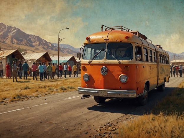 Auf dem Bild ist ein alter, orangefarbener Volkswagen-Bus zu sehen, der auf einer Straße steht. Im Hintergrund sieht man eine Gruppe von Menschen, die in Richtung des Busses blicken, sowie einige improvisierte Unterkünfte. Die Umgebung ist bergig und die Landschaft wirkt trocken und etwas verlassen.Für Rosario könnte diese Szene auf eine Zeit der Veränderung und des Wandels hinweisen. Der Bus symbolisiert Bewegung und die Möglichkeit, neue Wege zu gehen. Vielleicht steht Rosario an einem Wendepunkt, wo sie die Chance hat, neue Erfahrungen zu sammeln und ihren Lebensweg neu zu gestalten. Die Menschen im Hintergrund könnten Gemeinschaft und Unterstützung darstellen, die Rosario auf ihrem neuen Weg begleiten. Mit Mut und Entschlossenheit kann sie ein vielversprechendes Kapitel in ihrem Leben beginnen.