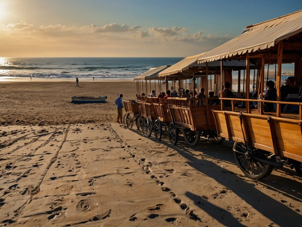 Auf dem Bild sind Holz-Kutschen zu sehen, die am Strand von Mar del Plata stehen. Diese Kutschen warten darauf, Touristen zu transportieren, während die Sonne über dem Ozean untergeht, was eine malerische Atmosphäre schafft.
**Tipps für deinen perfekten Aufenthalt in Mar del Plata:**
1. **Strände erkunden:** Nutze die vielfältigen Strände, von belebten Stadtstränden bis zu ruhigeren Buchten. Lass dir die Sonnenuntergänge nicht entgehen!
2. **Kulinarische Erlebnisse:** Probiere frische Meeresfrüchte und regionale Spezialitäten in den vielen Restaurants entlang der Küste.
3. **Spaziergänge:** Genieße Spaziergänge entlang der Strandpromenade oder durch die charmante Altstadt, um die lokale Architektur und Atmosphäre aufzusaugen.
4. **Aktivitäten:** Überlege dir, Wassersportarten wie Surfen oder Stand-Up-Paddling auszuprobieren.
5. **Kultur und Events:** Informiere dich über lokale Veranstaltungen oder Ausstellungen, die während deines Aufenthalts stattfinden.
6. **Entspannung:** Nimm dir Zeit zum Entspannen und genieße die Atmosphäre in den Cafés mit Blick auf das Meer.
So wird dein Aufenthalt in Mar del Plata unvergesslich!