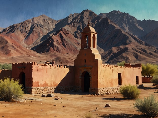Auf dem Bild ist eine typische Bauweise aus der Region Purmamarca in Argentinien zu sehen, die von der Geschichte und Kultur der Anden geprägt ist. Purmamarca liegt am Fuße des berühmten "Berg der sieben Farben" (Cerro de los Siete Colores) und ist bekannt für seine traditionelle Architektur, die oft aus Lehm und Stein besteht.Die abgebildete Struktur könnte eine Kirche oder ein altes Gebäude sein, das die koloniale Architektur widerspiegelt. Diese Gebäude sind oft mit farbigen Verzierungen und charakteristischen Ziegeldächern gestaltet. Die Region hat eine reiche Geschichte, die von der indigene Bevölkerung, insbesondere den Tilcara und Quechua, bis zur spanischen Kolonialisierung reicht. Heute ist Purmamarca ein beliebtes Touristenziel, das Besucher mit seiner natürlichen Schönheit und kulturellen Vielfalt anzieht.Die atemberaubende Landschaft mit ihren markanten, rot-braunen Bergen verstärkt den historischen Charme der Stadt und bietet einen einzigartigen Blick auf die Verbindung zwischen Mensch und Natur in dieser Region.