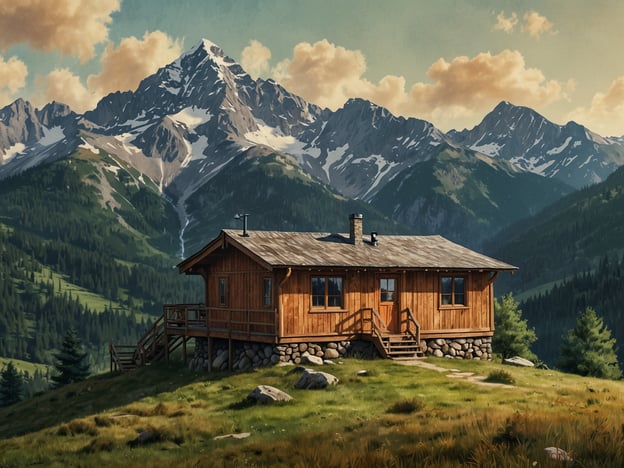 Auf dem Bild ist eine gemütliche Berghütte zu sehen, eingebettet in eine beeindruckende Berglandschaft mit hohen Gipfeln und grünen Wäldern. Diese Umgebung bietet zahlreiche Aktivitäten und Erlebnisse:1. **Wandern**: Rund um die Hütte verlaufen viele Wanderwege, die sowohl für Anfänger als auch für erfahrene Wanderer geeignet sind. Man kann die Natur genießen und die beeindruckende Aussicht auf die Berge erleben.2. **Bergsteigen**: Für Abenteuerlustige gibt es Möglichkeit, die umliegenden Gipfel zu erklimmen und das Gefühl von Höhe und Freiheit zu spüren.3. **Naturbeobachtungen**: Die Region ist ideal für Tierbeobachtungen, zum Beispiel von Steinböcken oder verschiedenen Vogelarten.4. **Skifahren und Snowboarden**: Im Winter verwandelt sich die Landschaft in ein Winterwunderland, das perfekt für Ski- und Snowboardfahrten ist.5. **Gemütliche Abende**: Nach einem aktiven Tag kann man sich in der Hütte entspannen, die Aussicht genießen und den Tag beim Abendessen am Kamin ausklingen lassen.6. **Fotografie**: Die atemberaubende Kulisse eignet sich hervorragend für schöne Landschafts- und Naturfotografien.Diese Umgebung ist ein perfektes Ziel für Naturliebhaber und Outdoor-Enthusiasten.