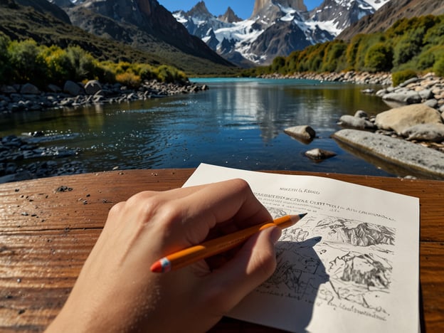 Auf dem Bild sieht man die beeindruckende Kulisse der Laguna de los Tres, umgeben von majestätischen Bergen. Die Stimmung ist friedlich, und das klare Wasser spiegelt die Gipfel wider. Es ist ein perfekter Ort zum Zeichnen oder Schreiben, ideal für kreative Erlebnisse.Rund um die Laguna de los Tres kann man zahlreiche Aktivitäten genießen. Viele Wanderer machen sich auf den Weg zu den Aussichtsstellen, um den atemberaubenden Blick auf die Berge, darunter den berühmten Cerro Chaltén, zu bewundern. Das Wandern durch die malerische Landschaft mit ihren vielfältigen Pflanzen und Tieren ist ein unvergessliches Erlebnis.Ein Picknick am Ufer des Sees ist ebenfalls sehr beliebt, und viele Besucher nutzen die Gelegenheit, um die Natur zu genießen und die Ruhe zu erleben. Fotografen können hier wunderbar die wechselnden Lichtverhältnisse und die faszinierenden Farben der Landschaft festhalten. In solchen Momenten kann man die Schönheit der Natur wirklich schätzen und den Alltag hinter sich lassen.