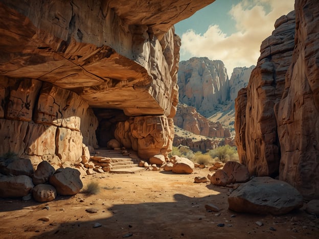 Auf dem Bild ist der Eingang einer Höhle zu sehen, umgeben von einer beeindruckenden Felslandschaft. Diese Szenerie erinnert an die Cueva de las Manos in Argentinien, die für ihre prähistorischen Felsmalereien bekannt ist.Die Cueva de las Manos, die übersetzt „Höhle der Hände“ bedeutet, ist berühmt für die Abdrücke von Händen, die mit verschiedenen Techniken auf die Wände aufgetragen wurden. Diese Kunstwerke stammen aus der Zeit von etwa 9000 bis 13000 v. Chr. und geben Einblicke in das Leben der frühen Menschen in der Region. Die Höhle ist ein UNESCO-Weltkulturerbe und zieht Besucher an, die die faszinierende Verbindung zwischen Kunst, Geschichte und der Natur erleben möchten.