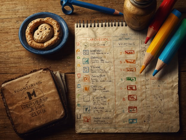 Auf dem Bild sind verschiedene Elemente zu sehen: Ein Teller mit Keksen, ein Notizbuch mit handschriftlichen Notizen und Zeichnungen, sowie einige Buntstifte in verschiedenen Farben. Es scheint, als ob jemand eine Liste oder einen Plan erstellt hat, möglicherweise für ein kreatives Projekt oder eine persönliche Organisation.**Praktische Tipps für deinen Aufenthalt:**1. **Snack-Pause einplanen:** Halte dir immer einen kleinen Snack bereit, wie die Kekse auf dem Bild, um Energie für kreative Tätigkeiten zu tanken.2. **Notizen machen:** Nutze ein Notizbuch, um Ideen festzuhalten. Schreibe regelmäßig alles auf, was dir in den Sinn kommt.3. **Farben verwenden:** Buntstifte oder Marker können helfen, Notizen visuell ansprechender und einprägsamer zu machen.4. **Organisiert bleiben:** Erstelle Listen, wie auf dem Bild gesehen, um den Überblick über deine Aufgaben oder Projekte zu behalten.5. **Entspannen und genießen:** Nimm dir Zeit für eine kurze Pause, um frische Luft zu schnappen oder einfach nur deinen Gedanken nachzuhängen.