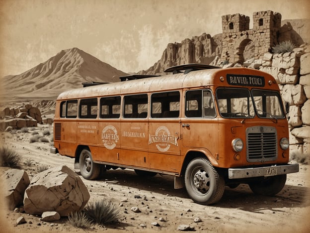 Auf dem Bild ist ein orangefarbener Bus zu sehen, der in einer landschaftlich reizvollen, möglicherweise wüstenähnlichen Umgebung steht. Um den Bus herum gibt es große Steine und eine beeindruckende Bergkulisse im Hintergrund.Aktivitäten, die vor Ort stattfinden könnten, sind zum Beispiel:1. **Wüstensafaris:** Abenteurer könnten mit diesem Bus spannende Touren durch die Wüste unternehmen, um die Natur und Tierwelt zu erkunden.2. **Fotografieren:** Die malerische Landschaft und der ikonische Bus bieten ausgezeichnete Möglichkeiten für atemberaubende Fotografie.3. **Wanderungen:** Die Umgebung lädt zu Erkundungstouren und Wanderungen in der Natur ein, um die Aussicht zu genießen und vielleicht alte Ruinen zu besichtigen.4. **Picknicks:** Reisende könnten an einem schönen Platz anhalten, um ein Picknick mit Blick auf die Berge und die ruhige Landschaft zu genießen.5. **Kulturelle Erlebnisse:** Möglicherweise gibt es in der Nähe historische Stätten oder kulturelle Attraktionen, die die Besucher erforschen können.Insgesamt bietet der Ort ein Gefühl von Abenteuer und Entdeckung, kombiniert mit der Schönheit der Natur.