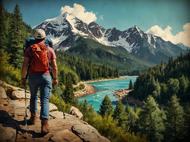 Auf dem Bild ist ein Wanderer zu sehen, der mit einem Rucksack auf einem Pfad in den Bergen unterwegs ist. Die beeindruckende Landschaft mit hohen, schneebedeckten Bergen und einem klaren, blauen Fluss bietet perfekte Bedingungen für verschiedene Abenteueraktivitäten.Hier sind einige Aktivitäten für Abenteuerlustige:1. **Wandern**: Erkunde zahlreiche Wanderwege, die durch atemberaubende Landschaften führen.2. **Klettern**: Nutze die felsigen Berghänge für Klettertouren, sowohl für Anfänger als auch für erfahrene Kletterer.3. **Mountainbiken**: Fahre mit dem Mountainbike auf schmalen Pfaden und genieße die frische Luft.4. **Wildwasserrafting**: Wenn der Fluss es zulässt, könnte Wildwasserrafting ein spannendes Abenteuer sein.5. **Fotografie**: Halte die wunderschönen Landschaften und die Tierwelt mit deiner Kamera fest.6. **Camping**: Übernachte unter dem Sternenhimmel und genieße die Ruhe der Natur.Diese Aktivitäten machen die Umgebung ideal für Natur- und Abenteuerliebhaber!