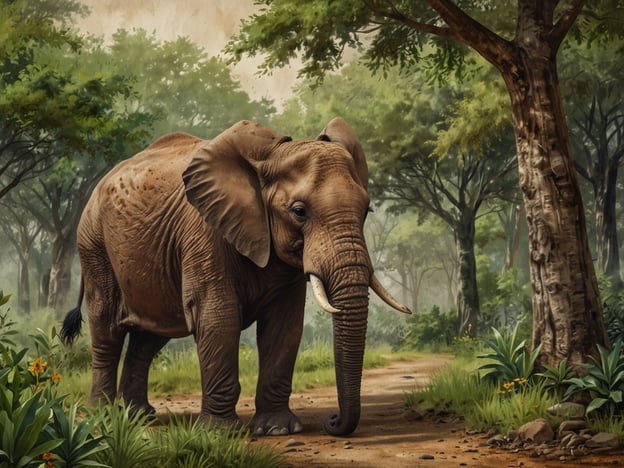 Auf dem Bild ist ein Elefant in einer natürlichen Umgebung zu sehen, umgeben von Bäumen und Pflanzen. Die Darstellung des Elefanten symbolisiert die wichtige Rolle dieser Tiere für das Ökosystem.In Bezug auf Nachhaltigkeit und Naturschutz in der Region ist der Elefant ein Schlüsseltier, das zur Biodiversität beiträgt, indem er Samen verbreitet und die Vegetation pflegt. Der Schutz von Elefanten und ihrem Lebensraum ist entscheidend für die Erhaltung der Biodiversität und der ökologischen Gleichgewichte. Maßnahmen zur Nachhaltigkeit, wie der Schutz der Wälder und die Bekämpfung von Wilderei, sind unerlässlich, um sicherzustellen, dass solche majestätischen Tiere auch in Zukunft in ihren natürlichen Lebensräumen leben können.